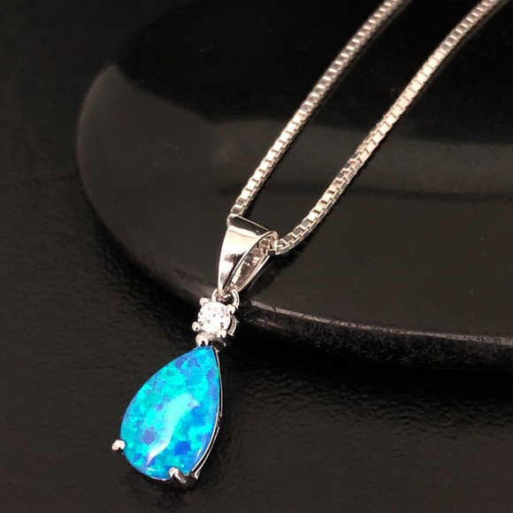 Voneenz Jewelry - Sterling Silver Blue Opal CZ Necklace